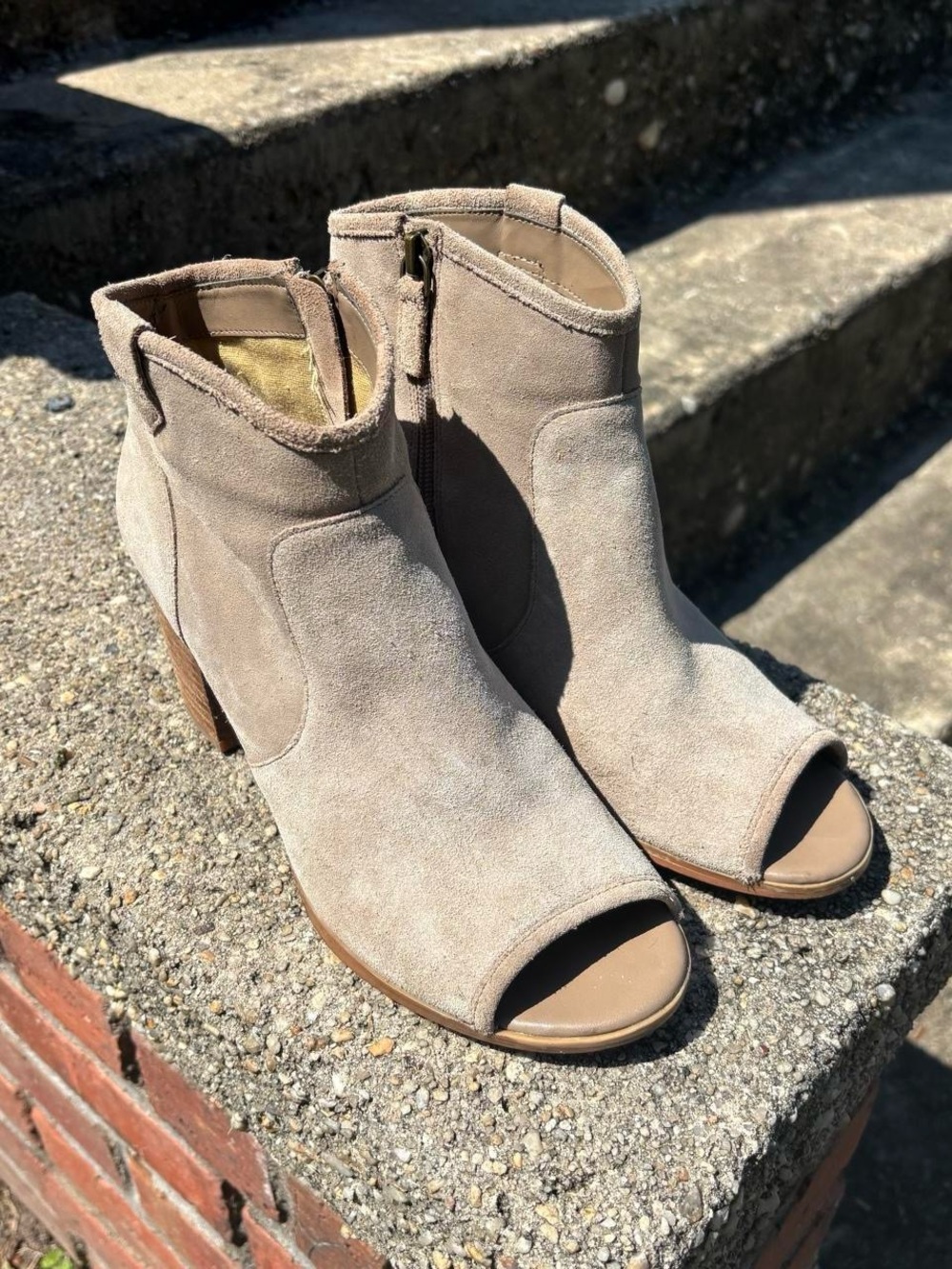 boho suede peep toe ankle booties